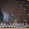 Sari indiano de crepe de seda preto rosa e dourado bordado