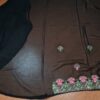 Sari indiano de crepe de seda preto rosa e dourado bordado