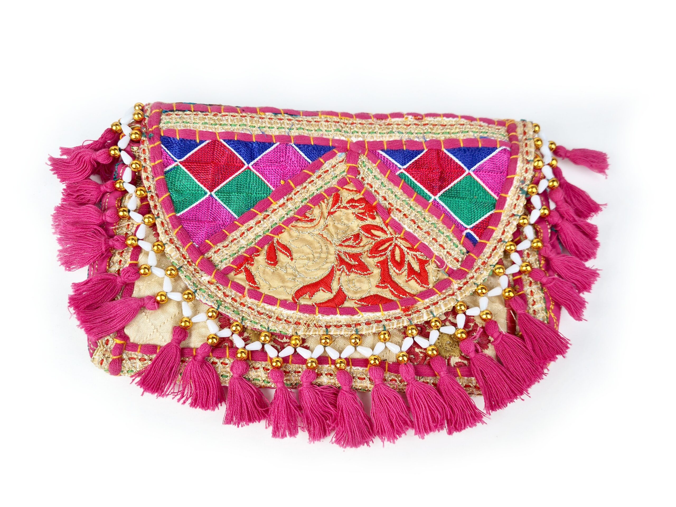Bolsa indiana Banjara 100% bordada a mão rosa e coloridos II