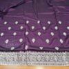 Sari indiano de seda em Jacquard brocado cor uva escuro e dourado