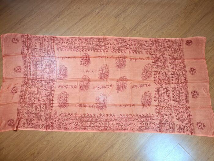 Chadar indiano (manto de oração) de Ganesha e mantras laranja