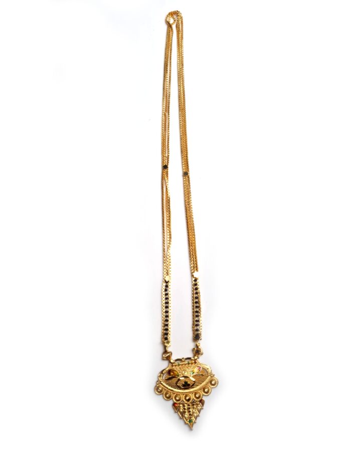 Mangalsutra colar sagrado dourado duplas correntes e contas pretas