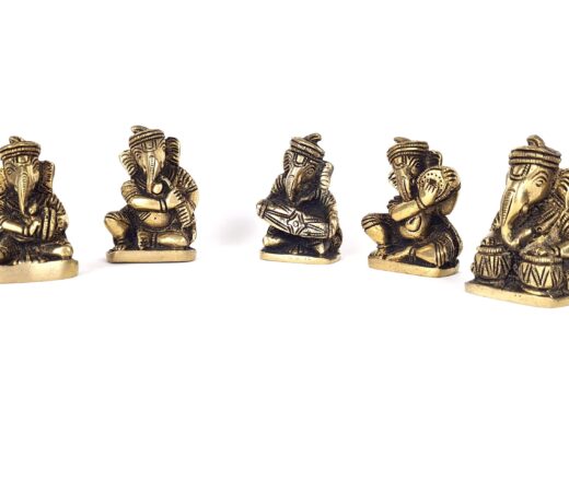 Conjunto com 5 Miniaturas de Ganesha Músico em Latão – 5,5 cm