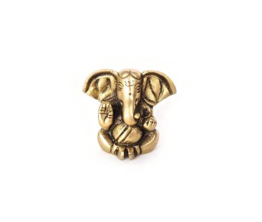 Estátua Mini do Deus Ganesha em metal brass com doce laddu nas mãos 3cm