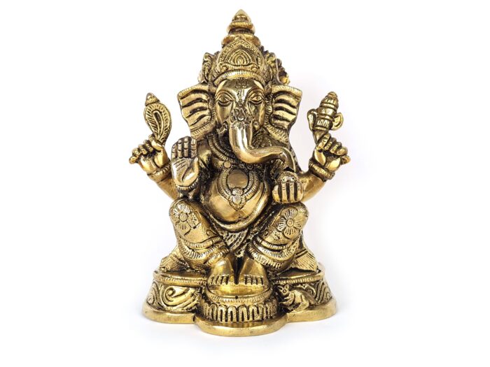 Ganesha Deus hindu, estátua de latão maciço acabamento impecável com 13cm de altura e 780g de peso, para decorar, ou uso devocional