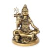Estátua de Shiva em latão (15cm), sentado em posição de lótus com tridente, serpente e gesto de bênção. Ricamente detalhada, ideal para altar, meditação ou decoração espiritual. Peso: 1.007g.
