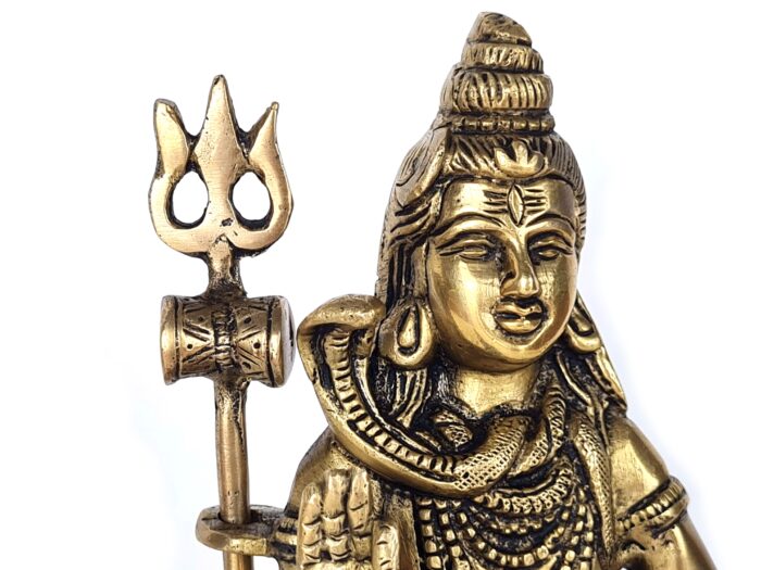 Estátua do Deus Shiva em lótus com tridente removível em brass 15m