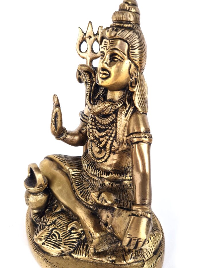 Estátua do Deus Shiva em lótus com tridente removível em brass 15m