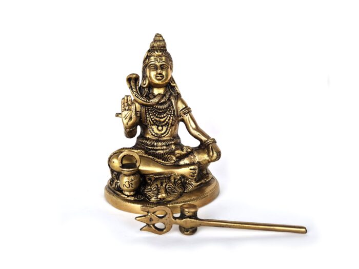 Estátua do Deus Shiva em lótus com tridente removível em brass 15m