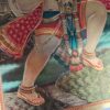 Folha laminada dourada para enquadrar Hanuman com o Monte Dronagiri