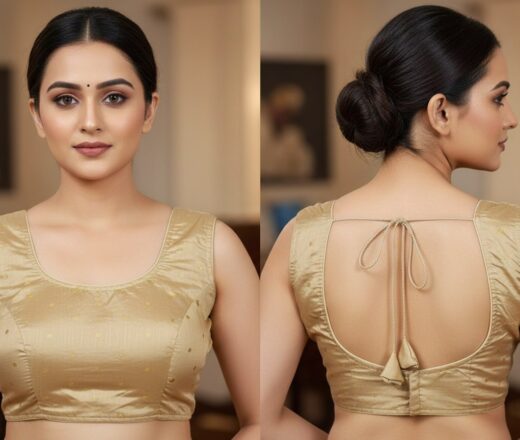 Choli para usar com Sarees dourado com laço nas costas