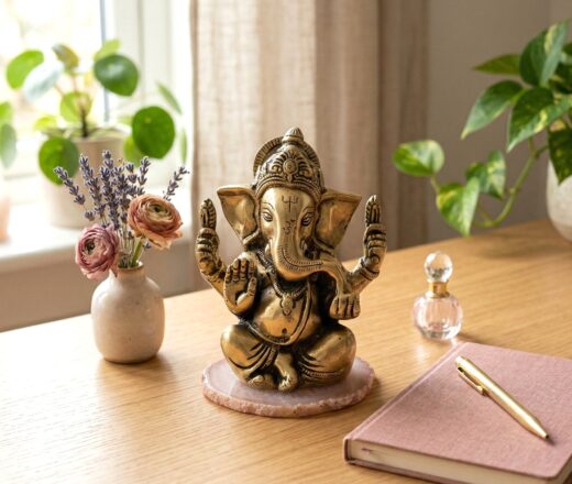 Estátua de Ganesha em Brass 4 braços proteção e bons começos 13cm