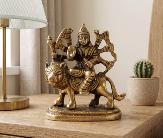Estátua indiana da Deusa Durga e o leão de metal brass 9cm