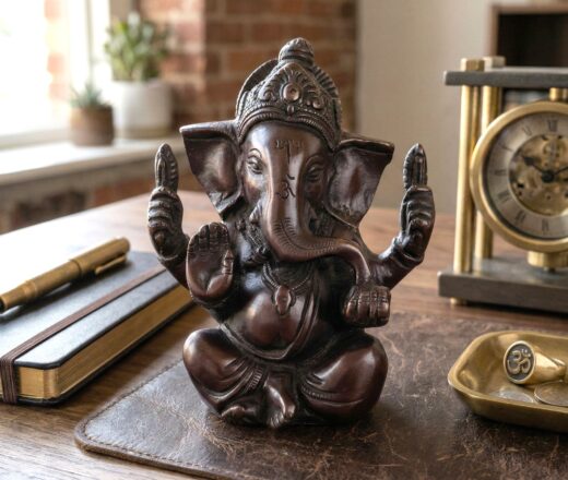 Estátua de Ganesha em Brass escuro do sul da Índia 13cm