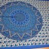 Panô indiano de algodão estampa de mandala e elefantes azul e creme 2,10m
