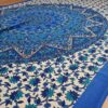 Panô indiano de algodão estampa de mandala e elefantes azul e creme 2,10m