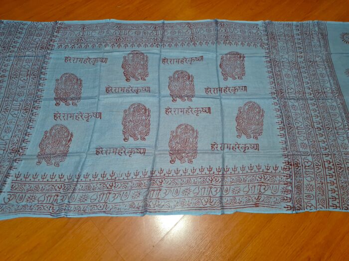 Chadar indiano (manto de oração) de Ganesha e mantras azul claro