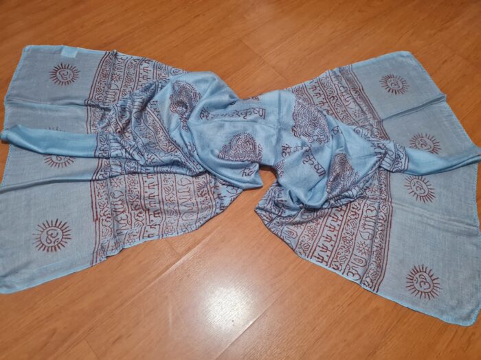 Chadar indiano (manto de oração) de Ganesha e mantras azul claro