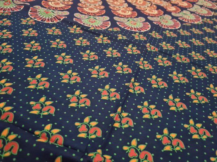 Panô indiano de algodão estampa de mandala marinho e laranja 2,40m