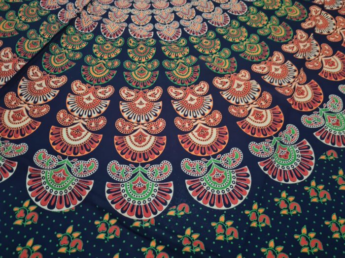 Panô indiano de algodão estampa de mandala marinho e laranja 2,40m