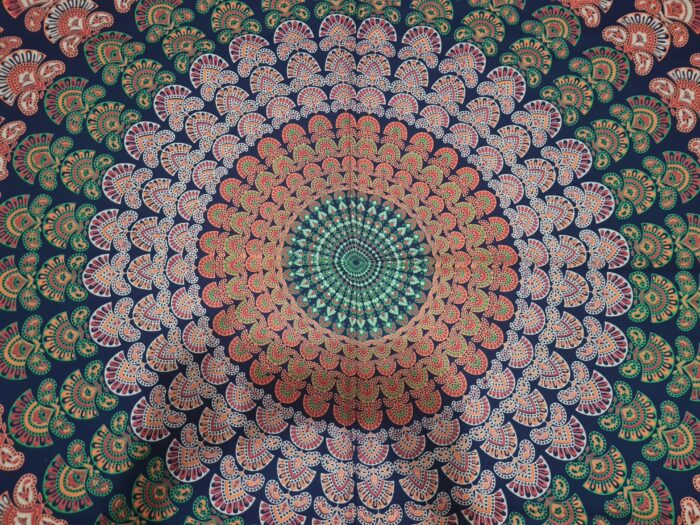 Panô indiano de algodão estampa de mandala marinho e laranja 2,40m
