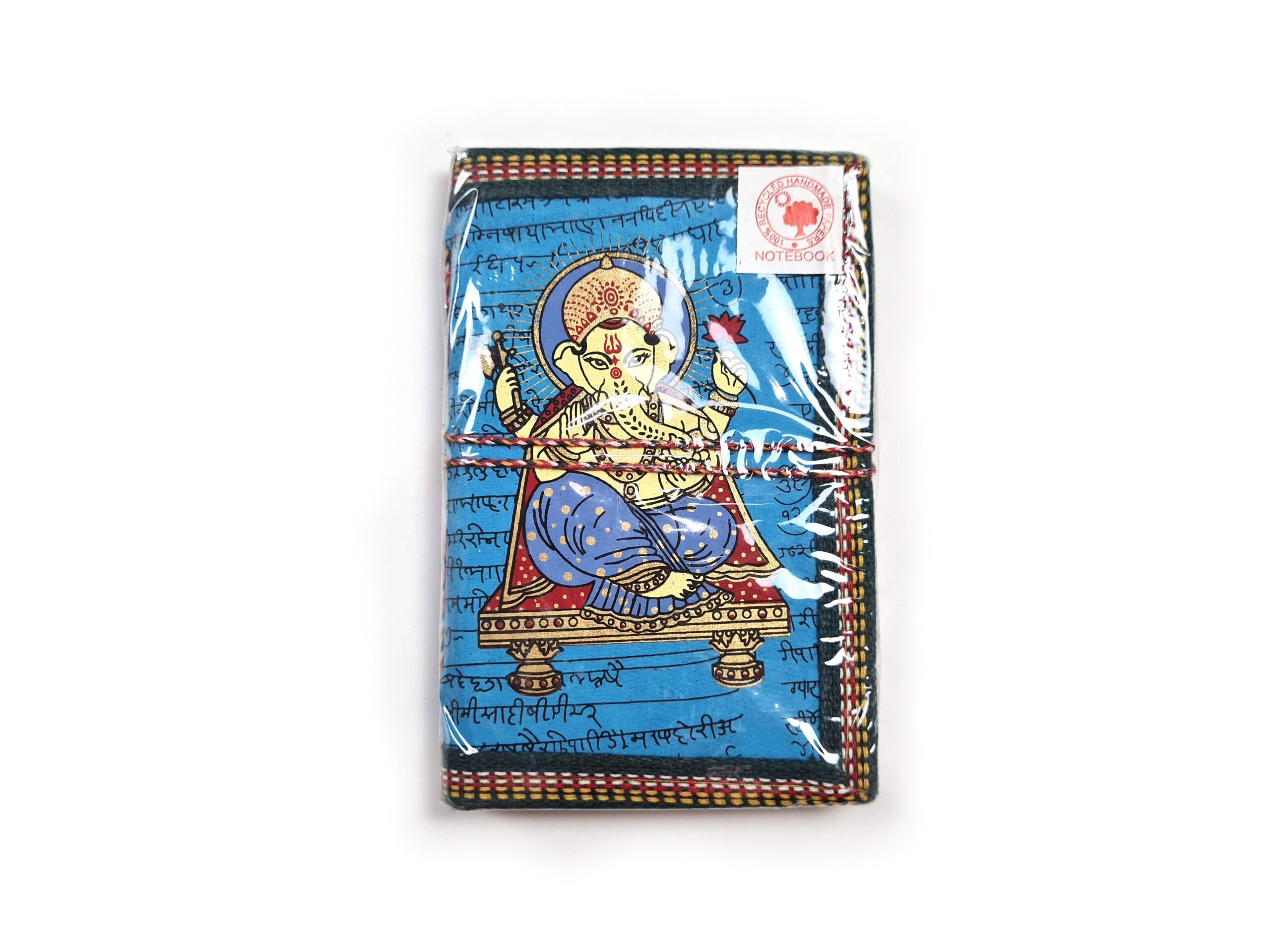 Caderno artesanal indiano estampa de Ganesha 15x10cm azul claro