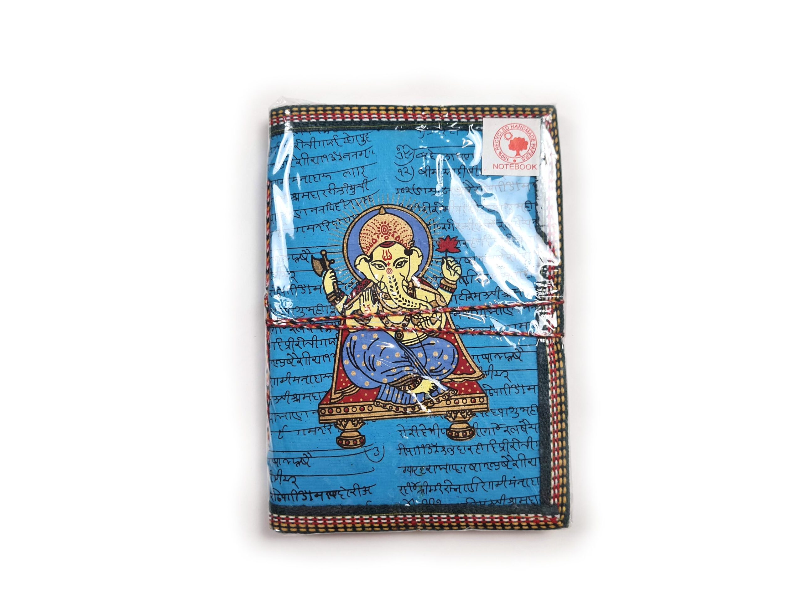 Caderno artesanal indiano estampa de Ganesha 18x13cm azul claro