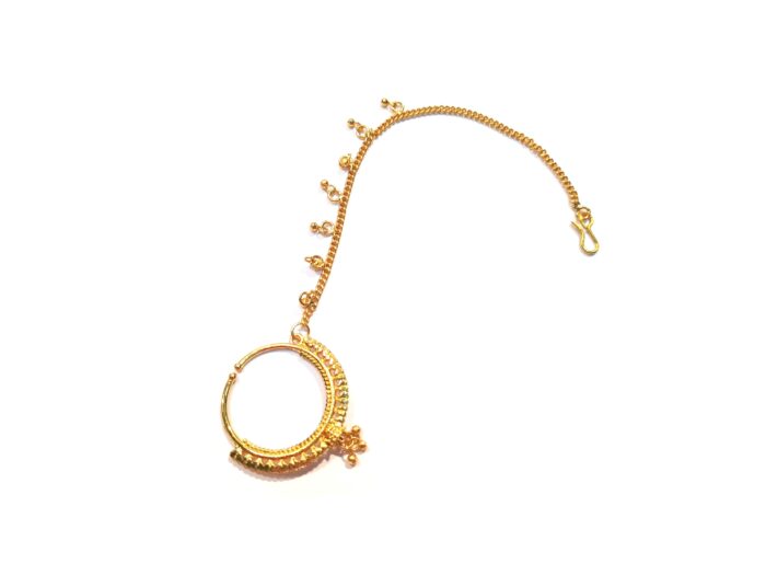 Nath brinco de nariz de argola com guizos dourado na corrente
