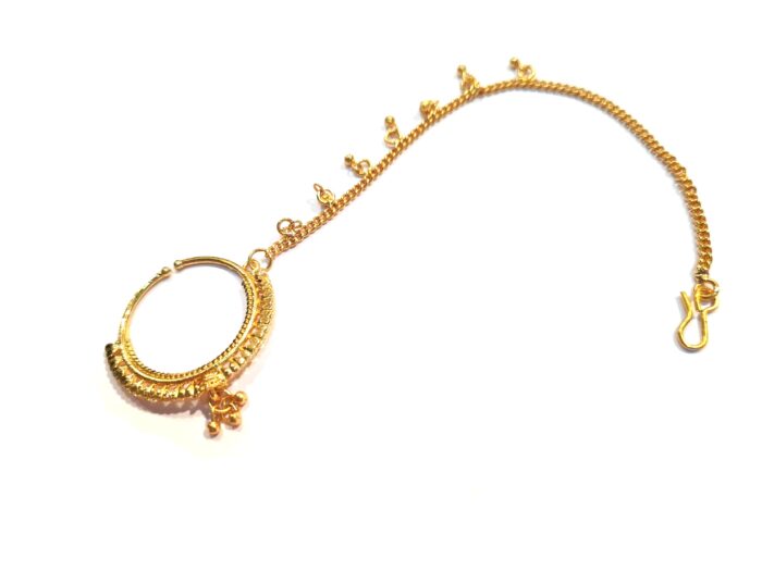 Nath brinco de nariz de argola com guizos dourado na corrente