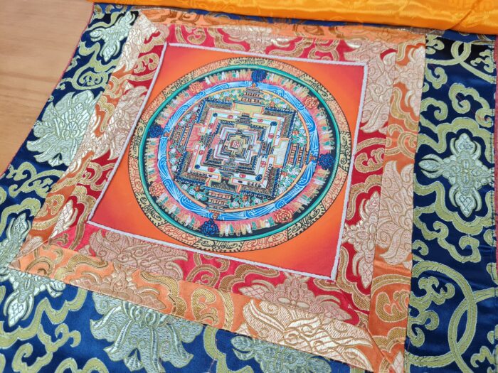Painel de obra de arte Thangka da Kalachakra Mandala (Roda do Tempo)