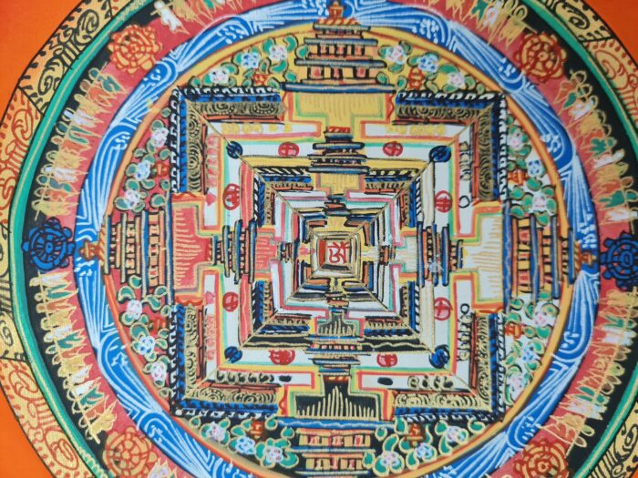 Painel de obra de arte Thangka da Kalachakra Mandala (Roda do Tempo)