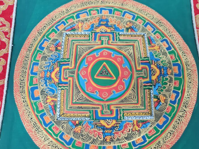Painel de obra de arte Thangka da Mandala Sagrada com triângulo central
