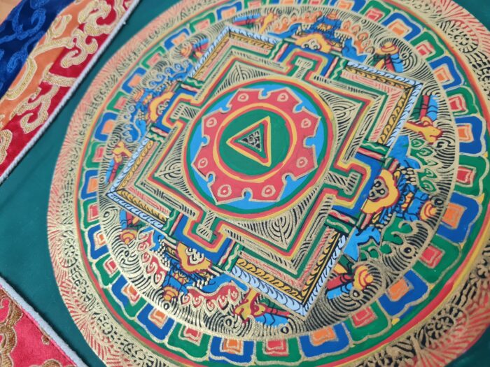 Painel de obra de arte Thangka da Mandala Sagrada com triângulo central