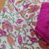 Sari indiano de viscose de seda estampa floral e paisleys rosa e creme