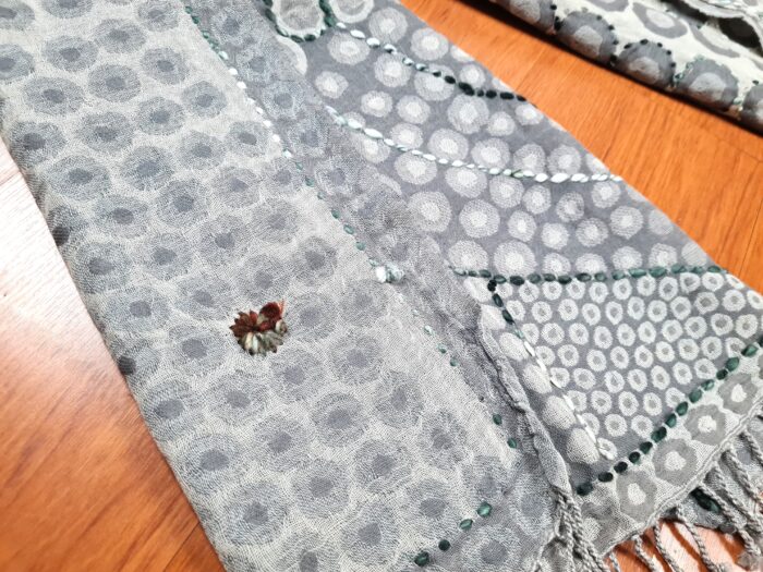 Manta de lã indiana bordada a mão dupla face tons de cinza II