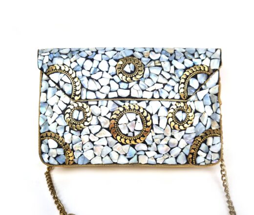 Bolsa indiana de metal mosaico de pedras naturais madrepérolas com dourado