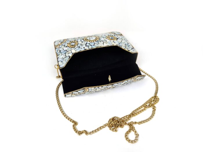 Bolsa indiana de metal mosaico de pedras naturais madrepérolas com dourado