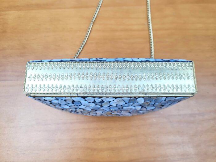 Bolsa indiana de metal mosaico de pedras naturais madrepérolas com dourado