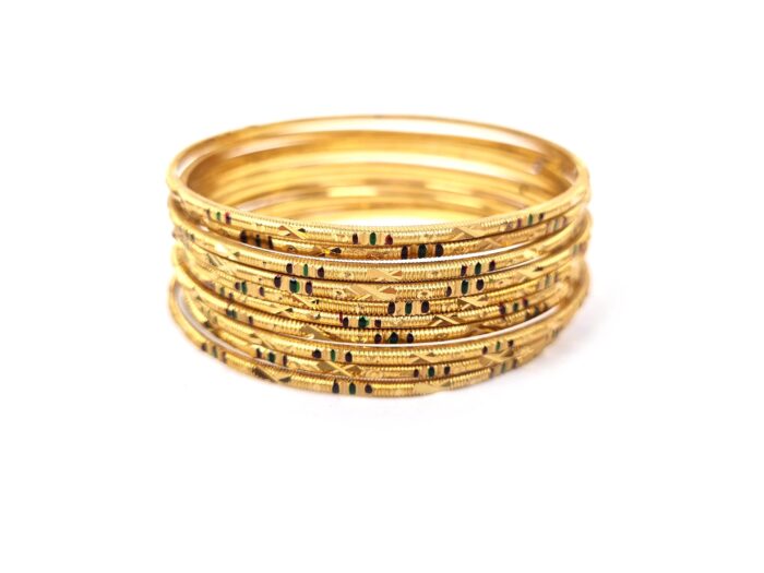 Conjunto de 10 pulseiras indianas douradas finas Rajastani Royale