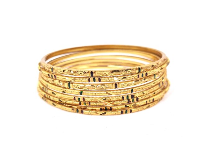 Conjunto de 8 pulseiras indianas douradas finas Rajastani Royale