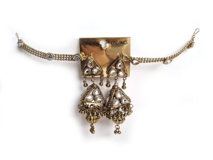 Brinco indiano Jhumka com correntes Sahara para prender ao cabelo
