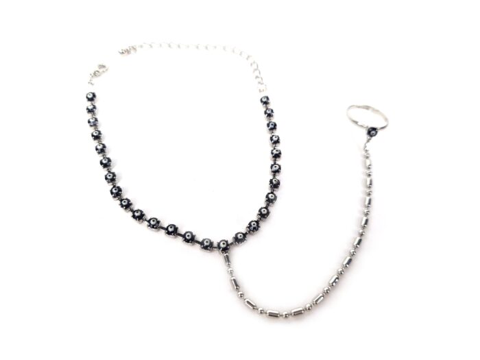 Payal ring Pulseira de pé com anel Olho Grego preto