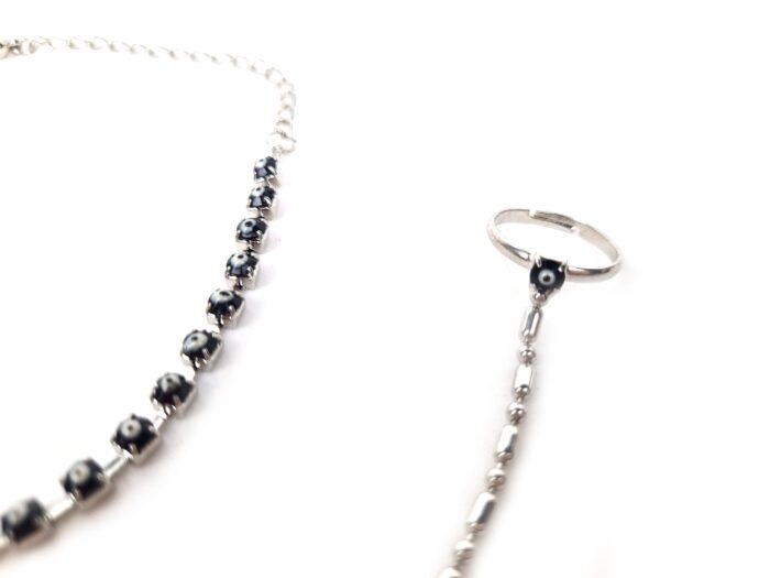 Payal ring Pulseira de pé com anel Olho Grego preto