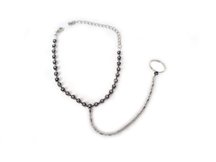 Payal ring Pulseira de pé com anel Olho Grego preto
