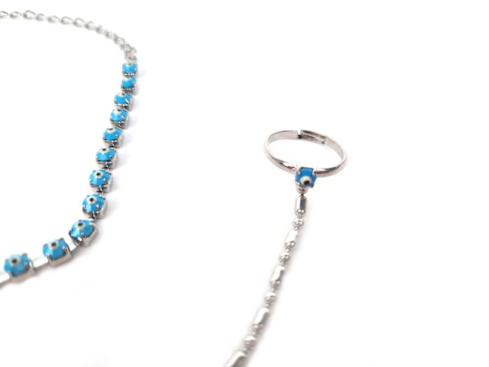 Payal ring Pulseira de pé com anel Olho Grego azul