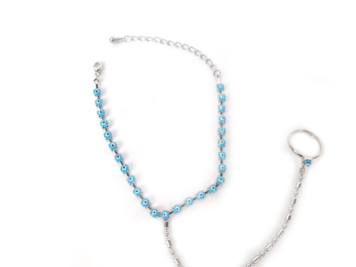 Payal ring Pulseira de pé com anel Olho Grego azul