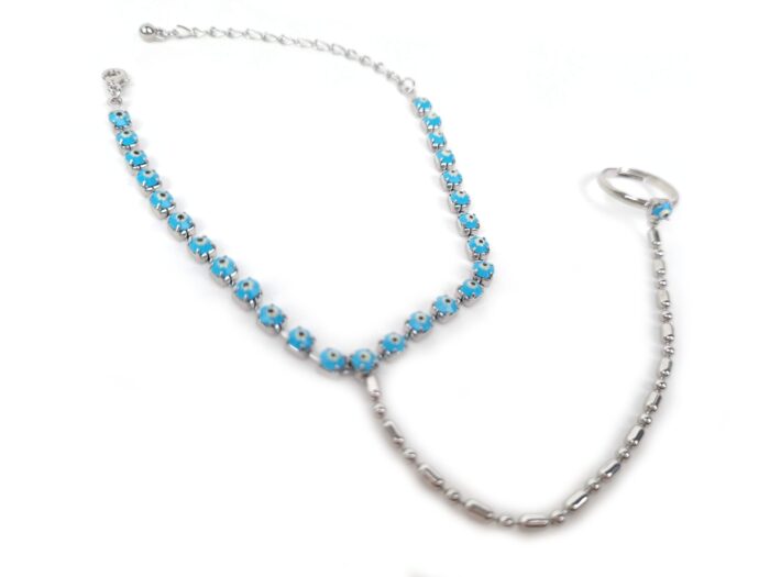 Payal ring Pulseira de pé com anel Olho Grego azul