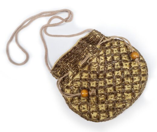 Bolsa indiana de festa com bordados ocre com dourado
