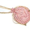 Bolsa indiana de festa de tecido bordado rosa com alça de pérolas