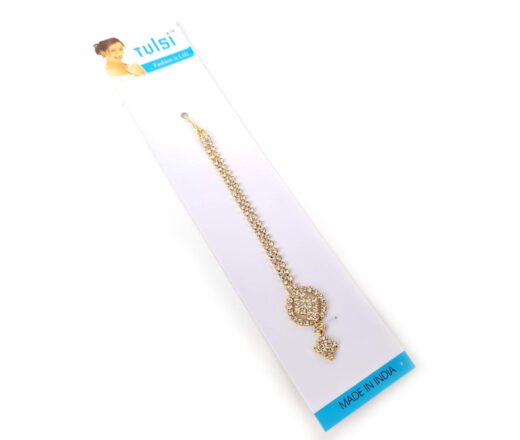 Tikka joia indiana de testa dourado e strass